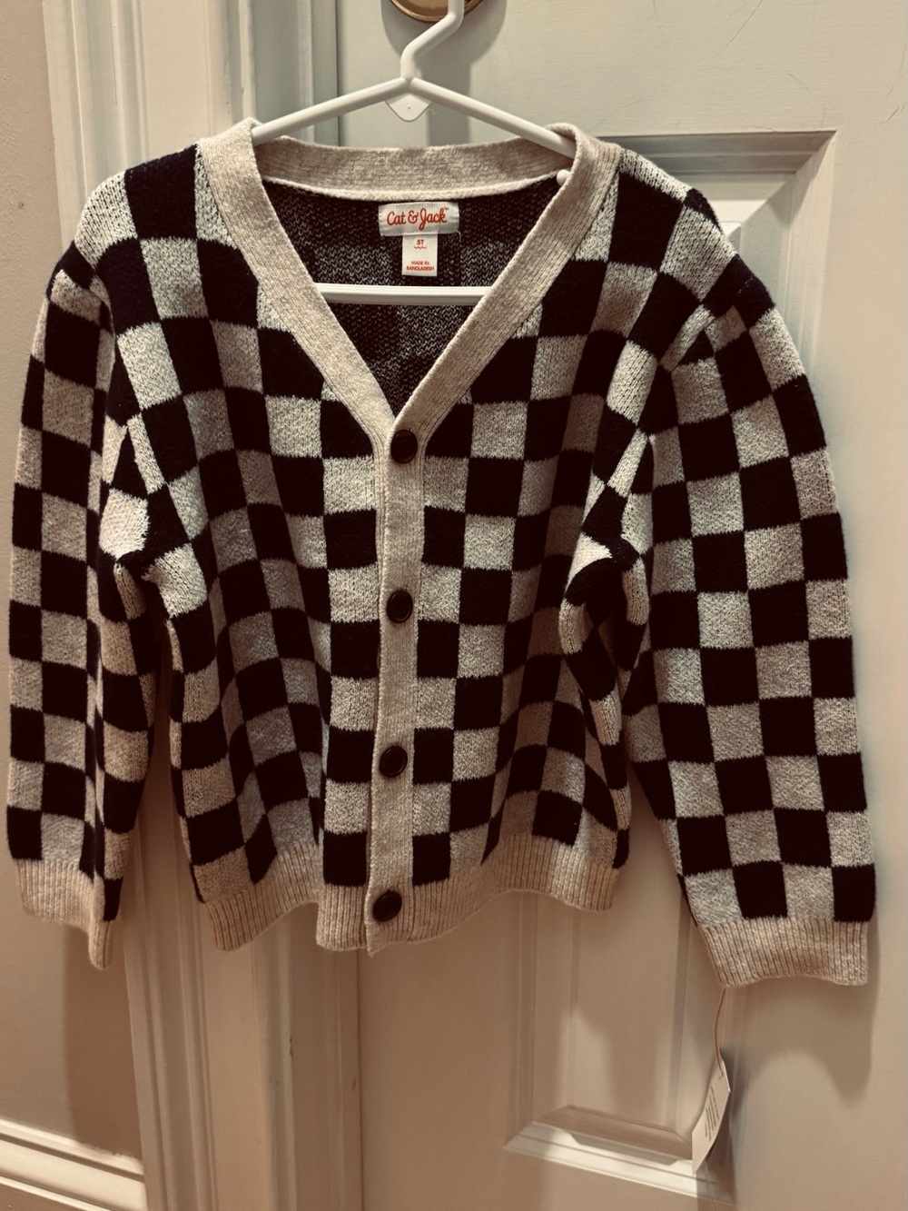 Target Cat & Jack Black and Cream Checkered Button-Front Cardigan